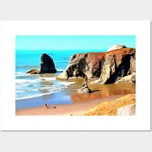 Beach Walk with Dog at Face Rock Scenic Park in Bandon Oregon Wall Art by SeaChangeDesign